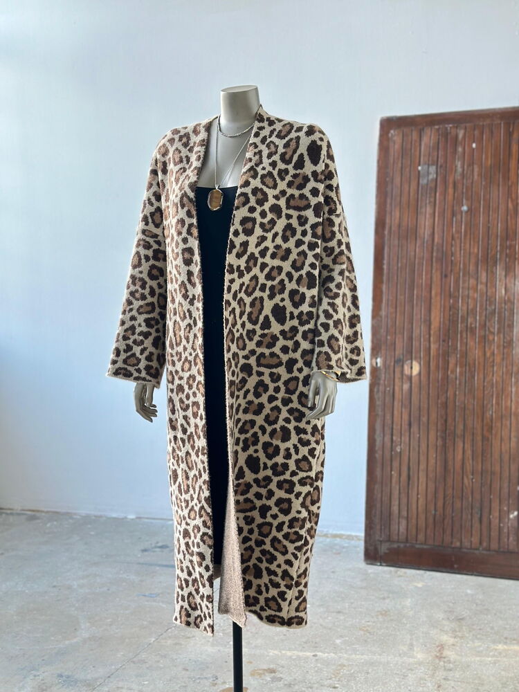 Leopar Desenli Angora Maxsi Boy Hırka